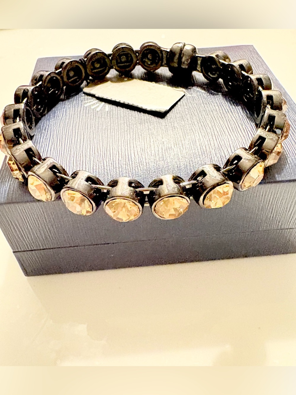 Chico's Black Link Stretch Bracelet with Champagne Crystals